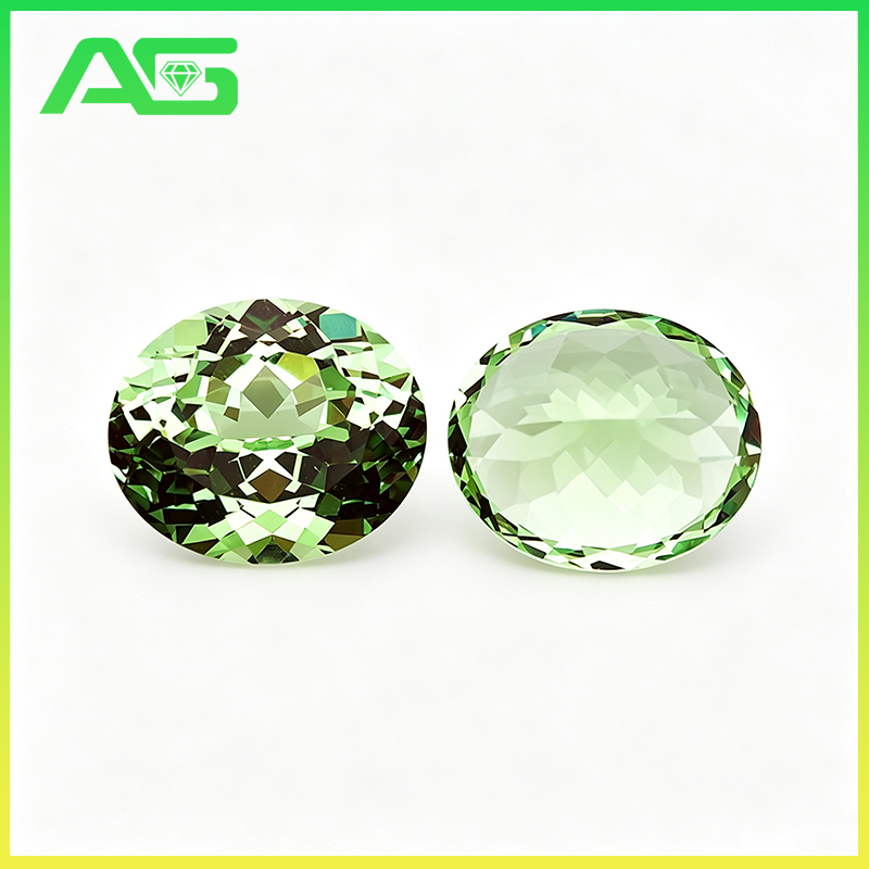 Jewelry Making Light - พลอยอิตเทรียมอะลูมิเนียมการ์เนตสีเขียวอ่อนทรงรี เพชรแล็บ YAG สำหรับทำเครื่องประดับ