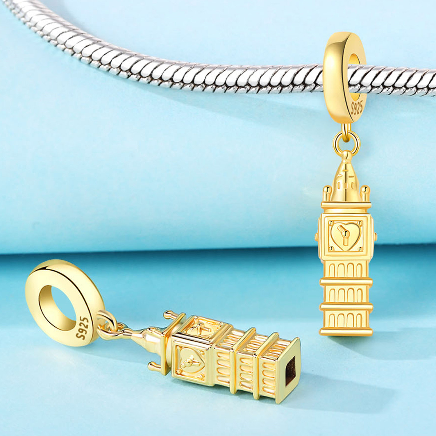 Jewelry Making In London - MISEFF Original S925 เงินสเตอร์ลิงชาร์ม ลอนดอน บิ๊กเบนจี้ชุบทอง