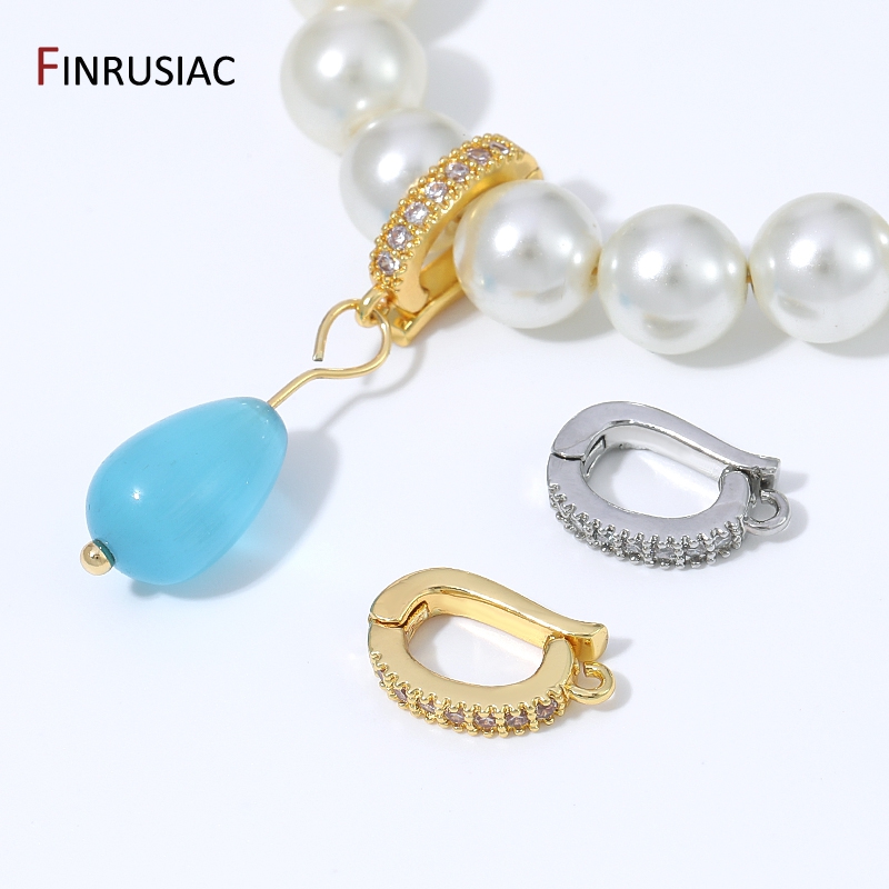 Jewelry Making Factory - ตัวล็อกจี้แบบมีบานพับชุบทอง 18K ทำจากทองเหลือง พร้อมตัวล็อกแบบสแนปออนประดับเพชรซิร์คอน สำหรับงานประดิษฐ์เครื่องประดับ DIY