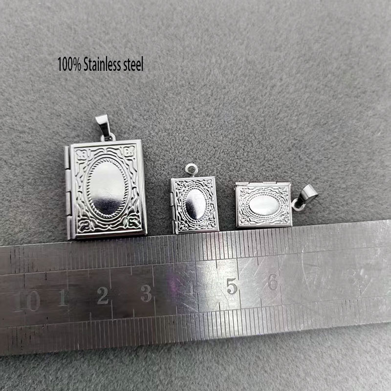 Jewelry Making Guide Book - 10 PC DIY สลักเล็กๆหนังสือล็อกเกตสแตนเลสจี้กรอบรูปสี่เหลี่ยมเสน่ห์ผู้ชายผู้หญิงทำครอบครัวความทรงจำเครื่องประดับ