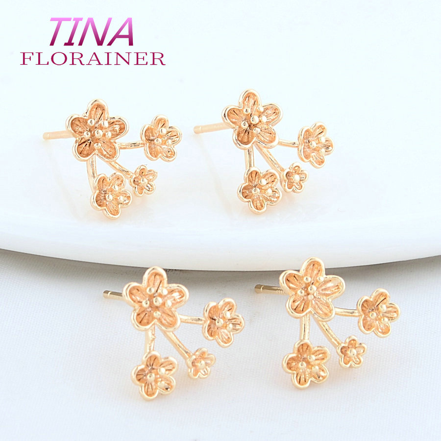 Jewelry Making Set - 13*14 มม.18K Gold สีชุบทองเหลืองดอกไม้ต่างหูคุณภาพสูง DIY เครื่องประดับทําค้นหาอุปกรณ์เสริม