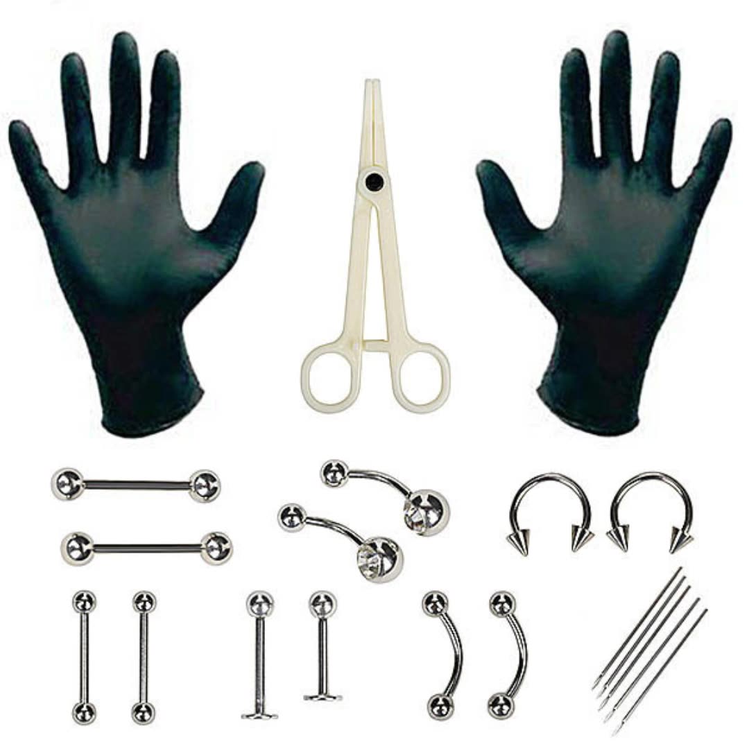 Jewelry Making Kit Professional - 1 ชุดทิ้ง Professional Body Piercing ชุดเครื่องมือเข็มเจาะ