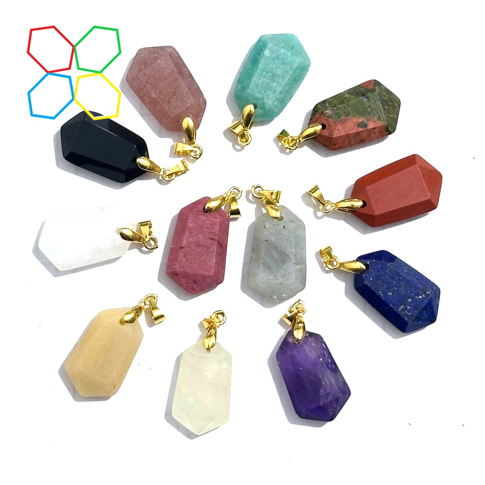 Jewelry Making Amazon - 10 ชิ้นน่ารักธรรมชาติอเมทิสต์ โรสควอตซ์ ลาพิส อะเมซอนสโตนจี้สำหรับผู้หญิงสร้อยคอเครื่องประดับทำขายส่งชาร์ม 14x24