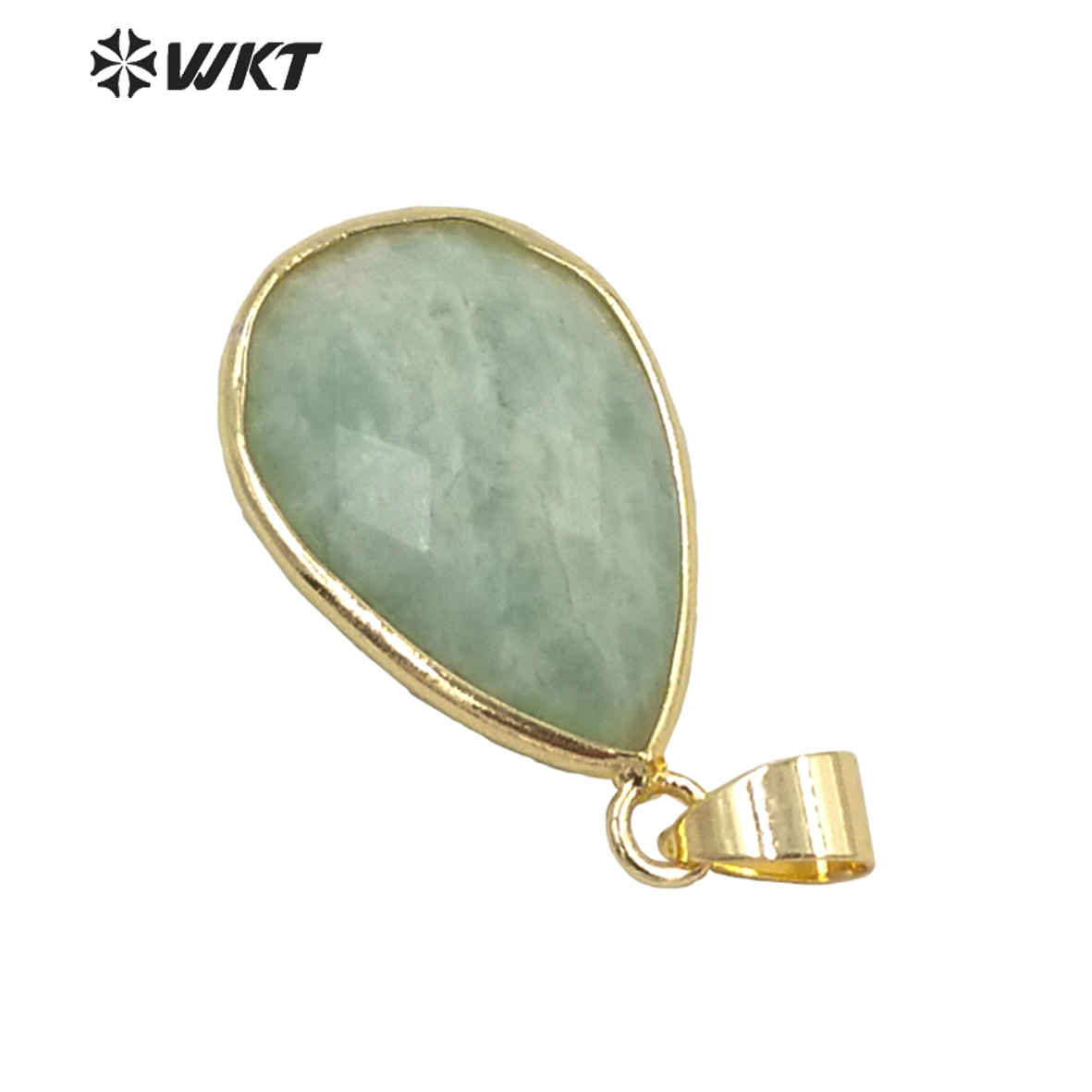 Jewelry Making Amazon - WT-P1640 ดีไซน์ใหม่ ขายส่ง จี้หินอะมาโซนิคทรงหยดน้ำเล็กๆ ขอบทอง สร้อยคอแฟชั่น