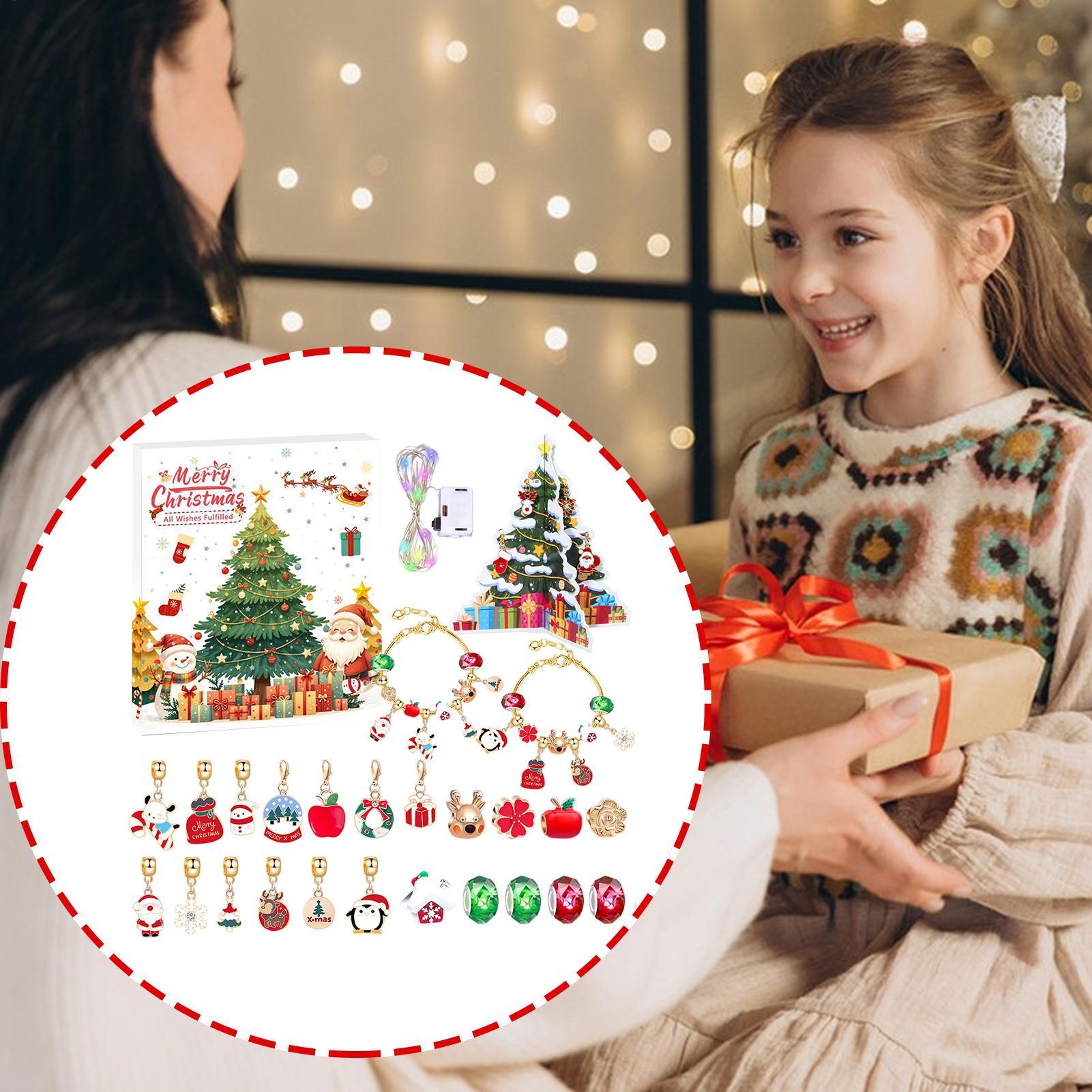 Jewelry Making Kit For Kids - ปฏิทินการนับถอยหลังคริสต์มาสสร้อยข้อมือปฏิทินนับถอยหลังชุดทำเครื่องประดับ 24 วันสำหรับเด็กวัยรุ่นผู้หญิง
