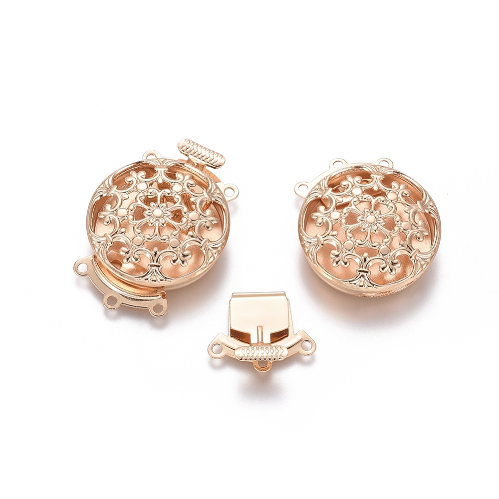 Jewelry Making Kit - 10 ชุดตัวล็อคกล่องแบบหลายเส้นลายดอกไม้ทองเหลือง, ตัวล็อคแบบชุบ 3 เส้น 6