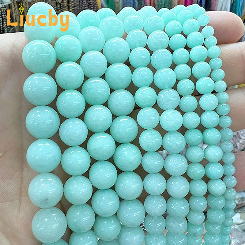 Jewelry Making Amazon - หินธรรมชาติสีเขียวอเมซอนคริสตัล แคลซิโดนี หยก ลูกปัดสำหรับทำเครื่องประดับ DIY ต่างหูผู้หญิง