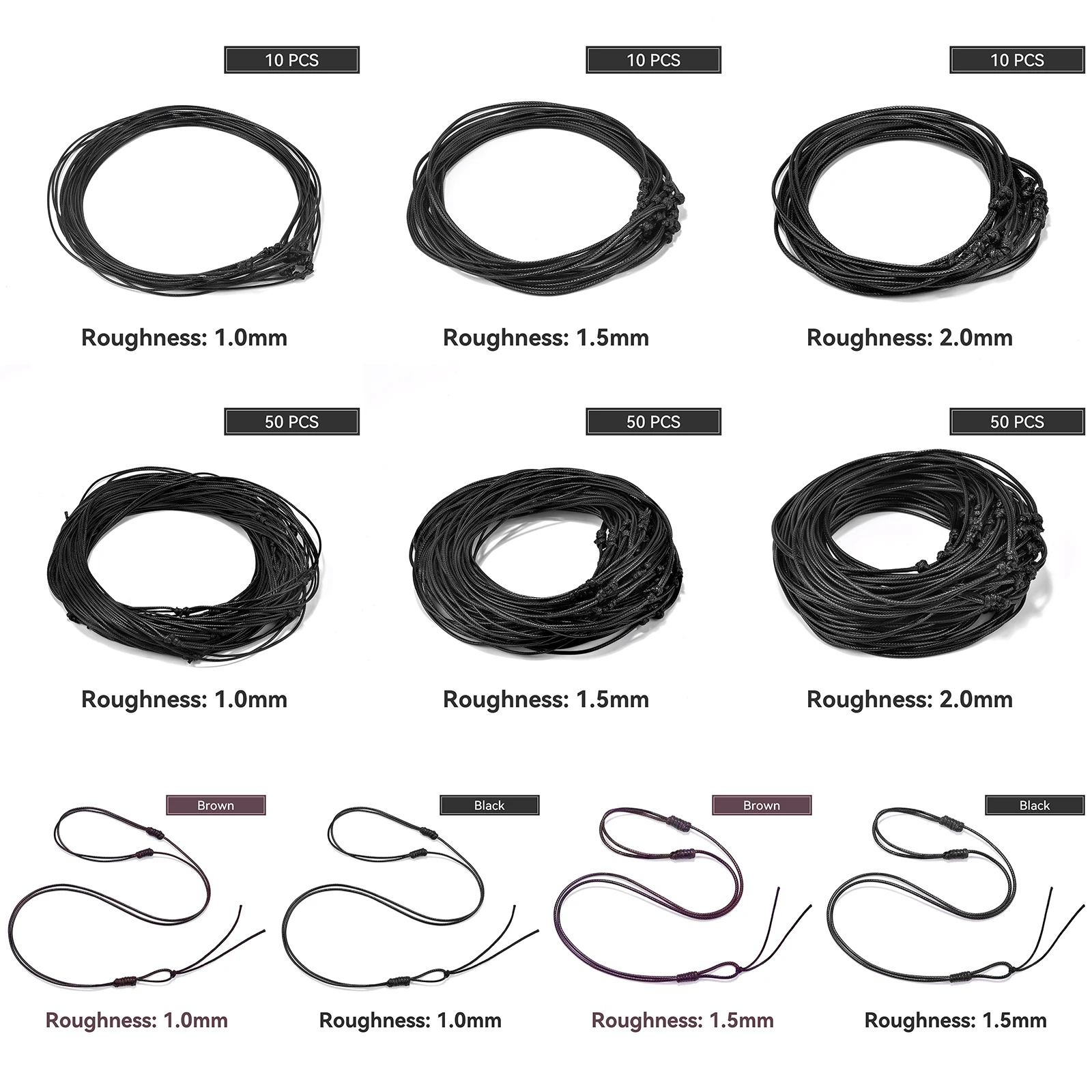 Jewelry Making Knots - สร้อยคอแบบปรับได้ 1/10/50 ชิ้น ขนาด 1/1.5/2 มม.