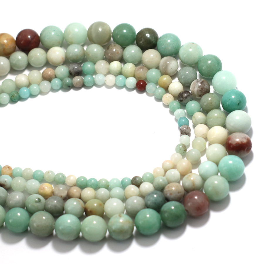 Jewelry Making Amazon - เกรด A 4/6/8/10 มม.ธรรมชาติ Amazon หินสําหรับเครื่องประดับทําสีเขียวหลวมเรียบรอบลูกปัด