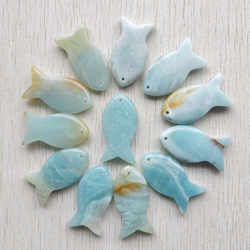 Jewelry Making Amazon - จี้หินธรรมชาติจากอเมซอน รูปทรงปลาหลากหลายแบบ สำหรับงาน DIY อุปกรณ์ทำเครื่องประดับ ขายส่ง