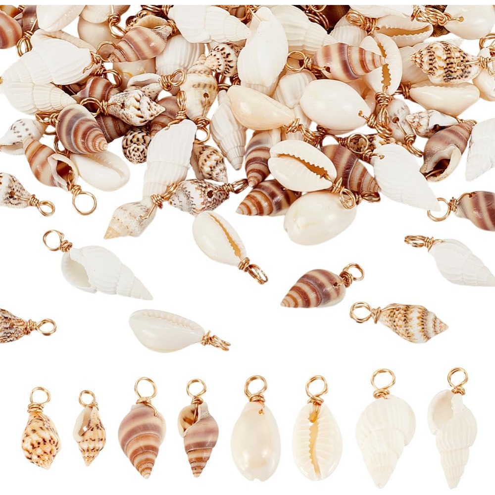 Jewelry Making Kit - 100pcs 4 รูปแบบเปลือกหอยธรรมชาติ Charms จี้เปลือกหอย Link