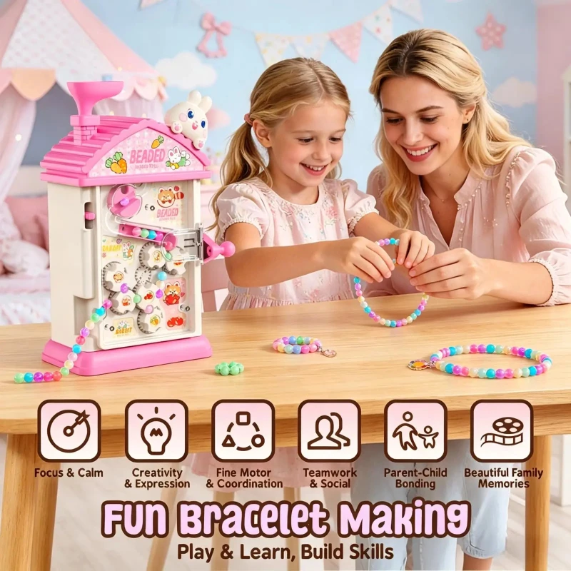 Jewelry Making Kit For Kids - ชุดของเล่นเครื่องร้อยลูกปัดอัตโนมัติสำหรับเด็ก ลูกปัดหลากสี ชุดทำสร้อยข้อมือ สร้อยคอ เครื่องประดับทำมือ ชุดงานฝีมือสำหรับเป็นของขวัญ